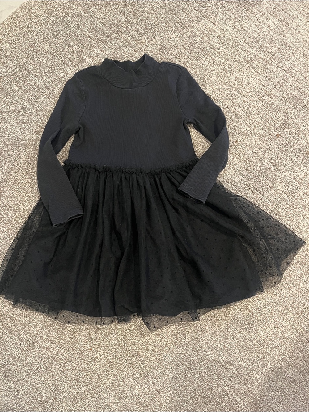 Kids Black Tulle Skirt Long-Sleeve Dress